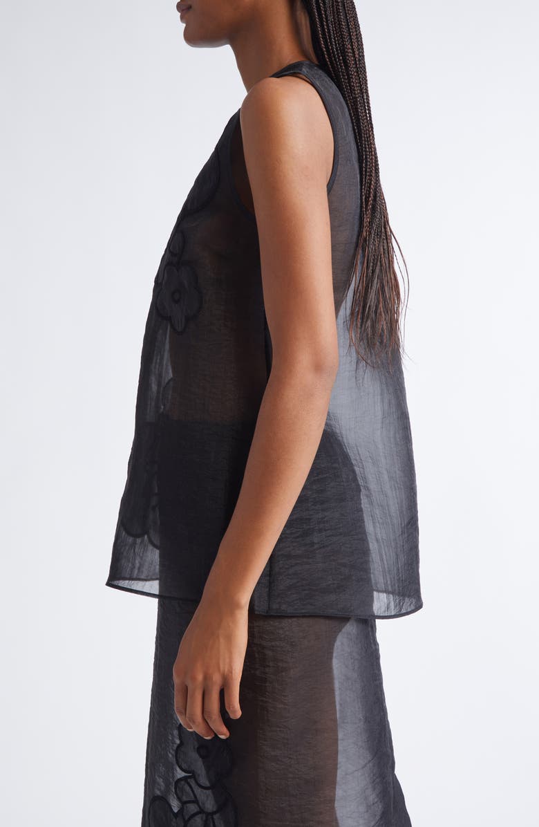Cecilie Bahnsen Alba Liquid Myrtia Sheer Organza Tank, Alternate, color, Black