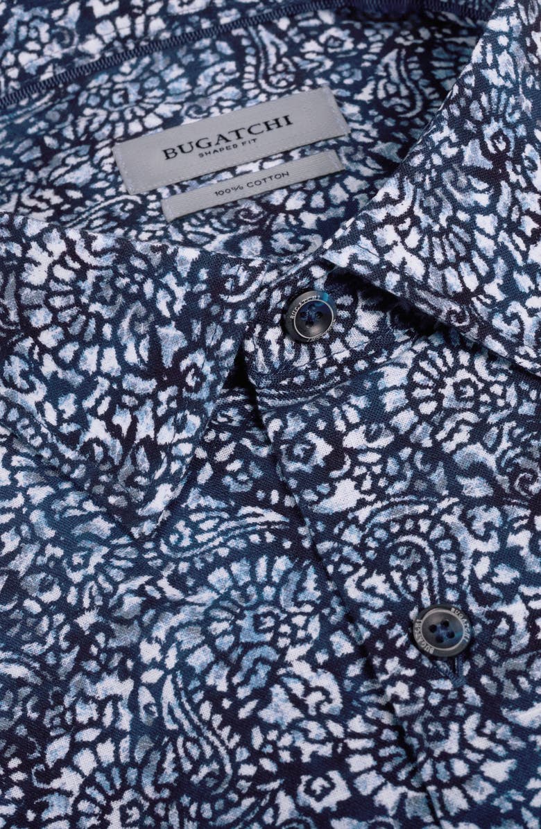 Bugatchi Julian Shaped Fit Abstract Paisley Print Cotton Button-Up Shirt, Alternate, color, Navy