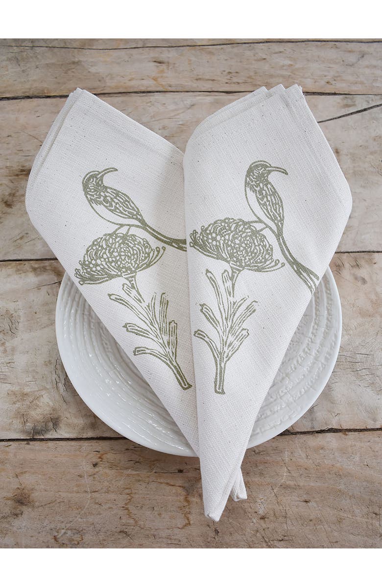 FRENCH HOME Sugarbird Cotton Twill Dinner Napkins, Alternate, color, Sage