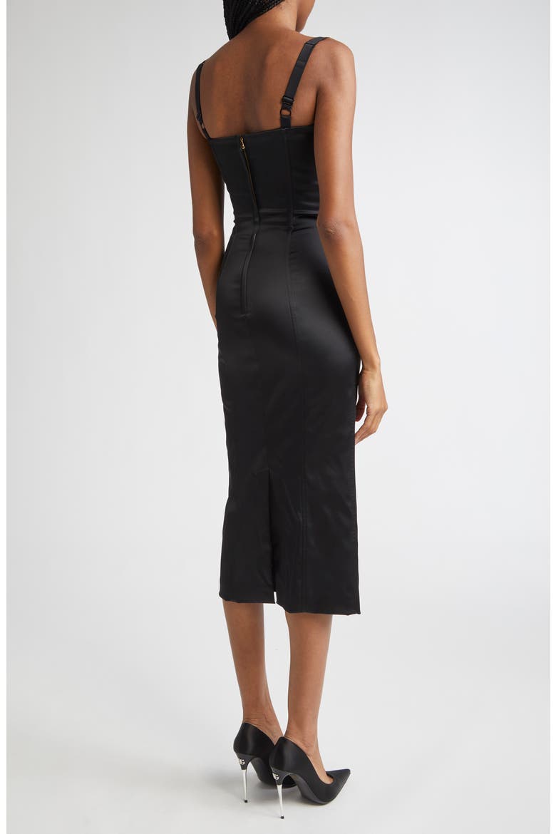 Bustier Detail Satin Midi Dress, Alternate, color, N0000 NERO