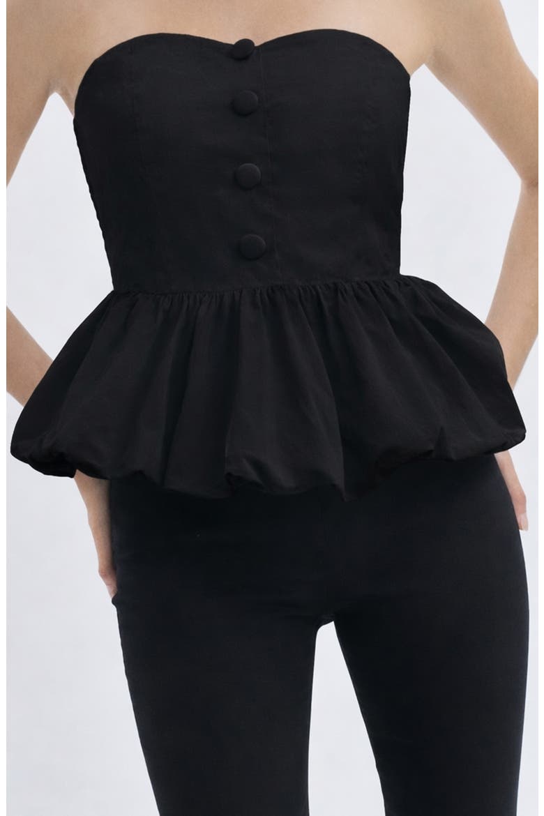 Wyatt Strapless Cotton Bubble Hem Peplum Top, Alternate, color, BLACK