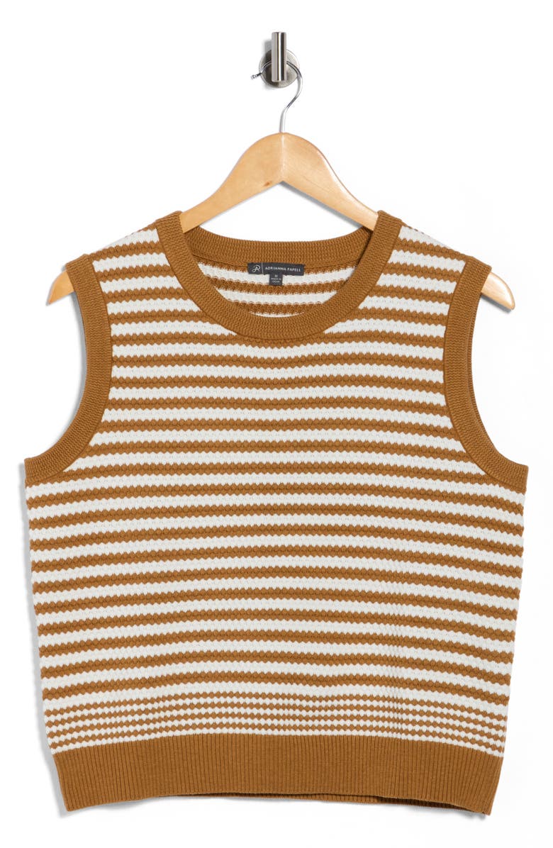Adrianna Papell Stripe Sweater Tank, Alternate, color, Camel/ Ivory