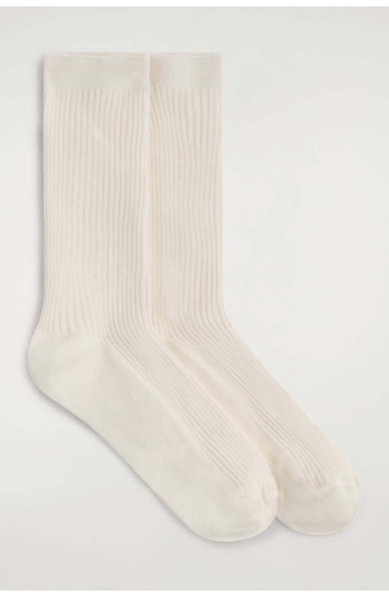 COS 2-Pack Ribbed Socks, Alternate, color, Cream