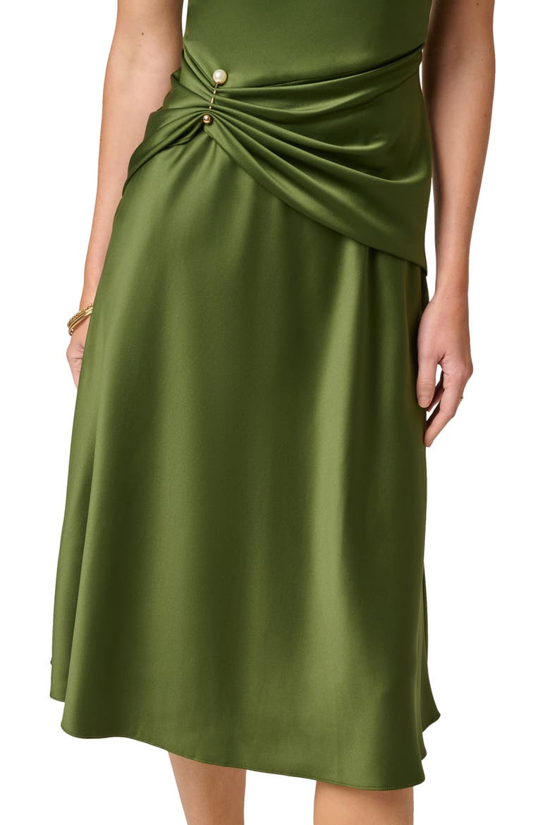 Cowl Neck Satin Crepe Dress, Alternate, color, OLIVE CYPRESS