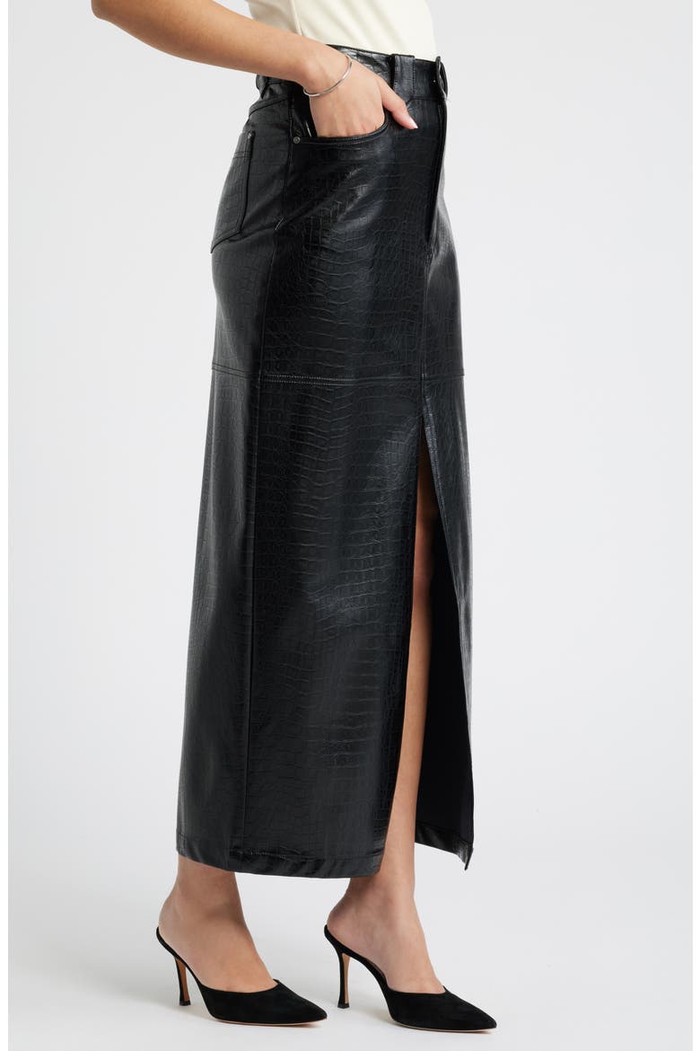 Croc Embossed Faux Leather Column Skirt, Alternate, color, BLACK