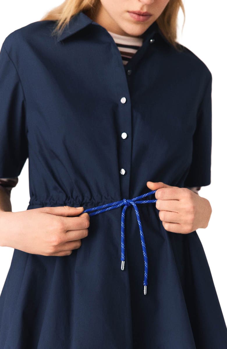 maje Short-sleeved cotton bubble dress, Alternate, color, Navy