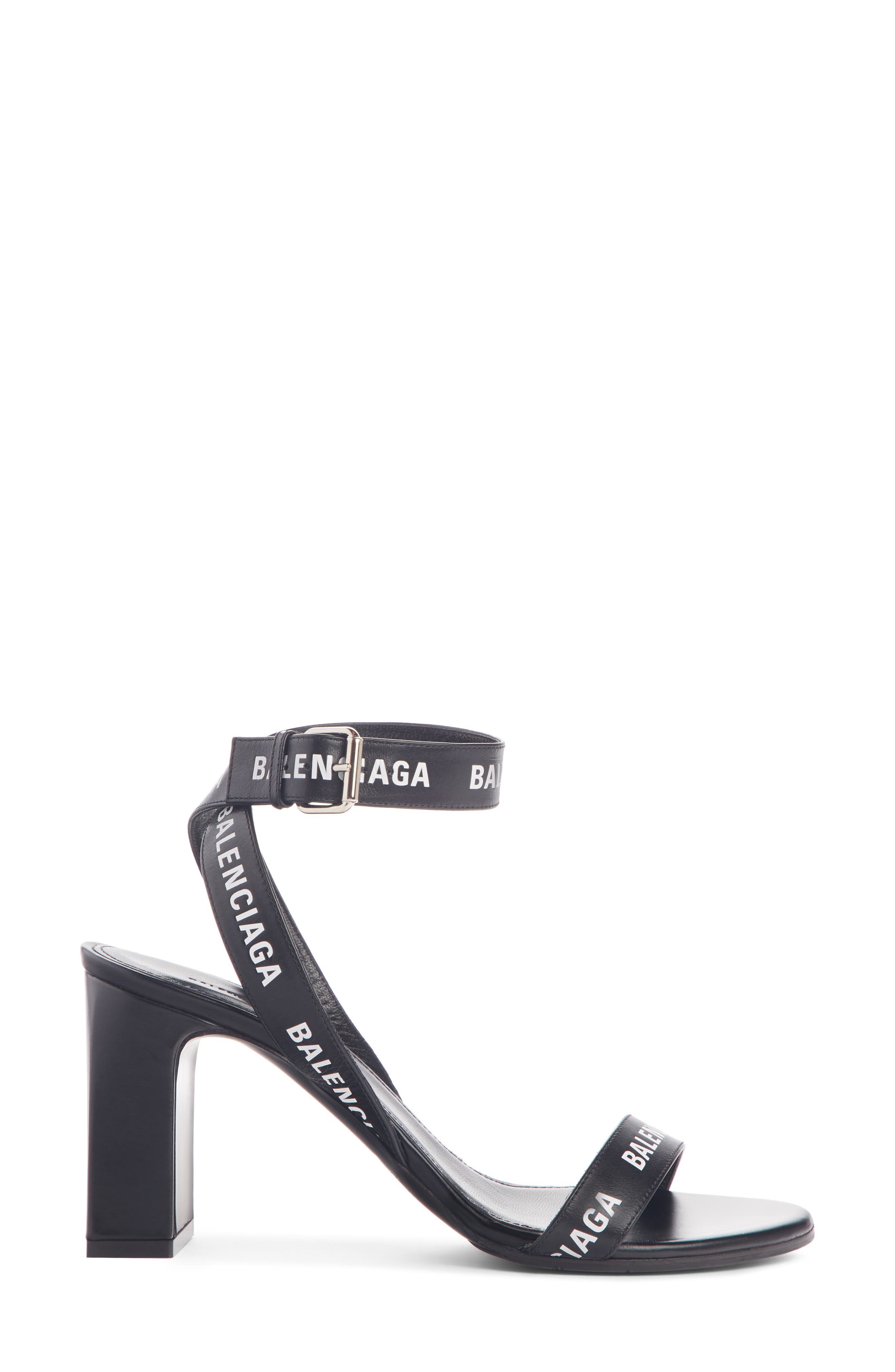 Balenciaga Block Heel Logo Sandal, Alternate, color, 