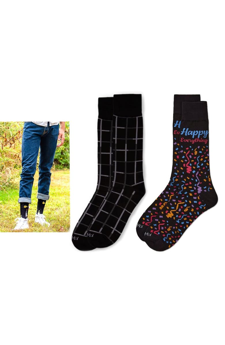 MeMoi Festivities Assorted 3-Pack Novelty Crew Socks, Alternate, color, Black