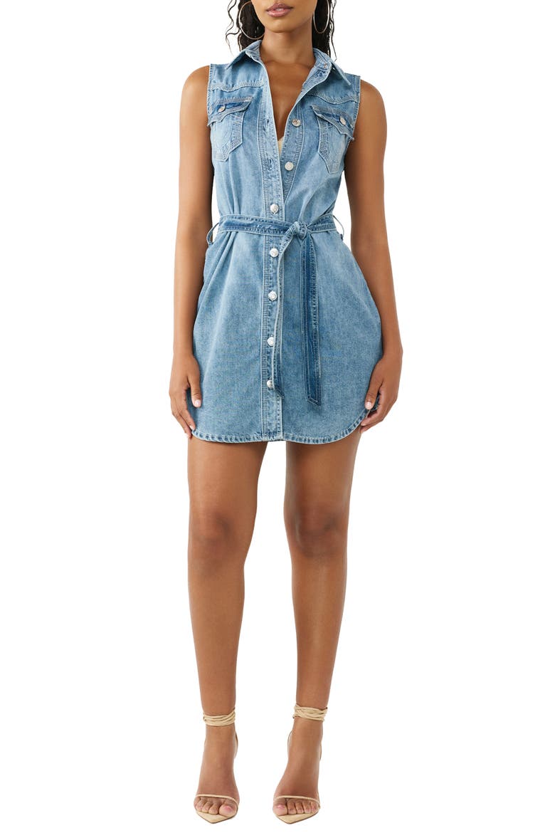 Georgia Sleeveless Denim Minidress, Main, color, BARE GLOW