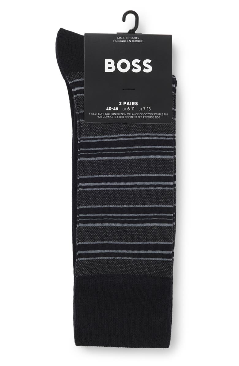BOSS Assorted 2-Pack Solid & Stripe Cotton Blend Dress Socks, Alternate, color, Black
