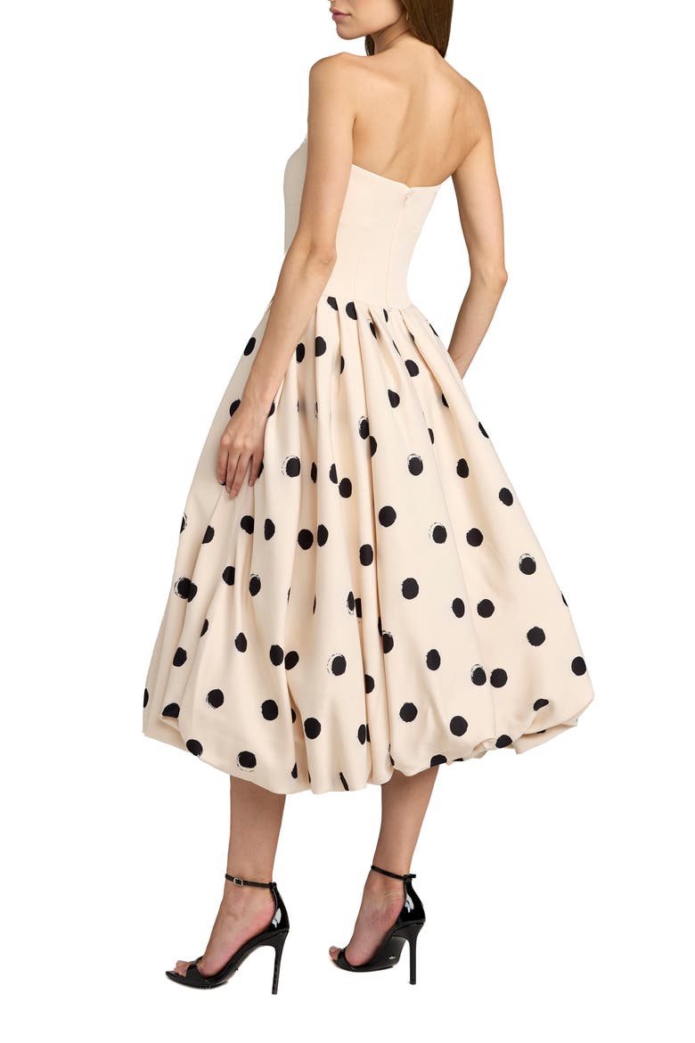 Women's Strapless Polka Dot Crepe Bubble Skirt Midi Dress, Alternate, color, Ecru Multi