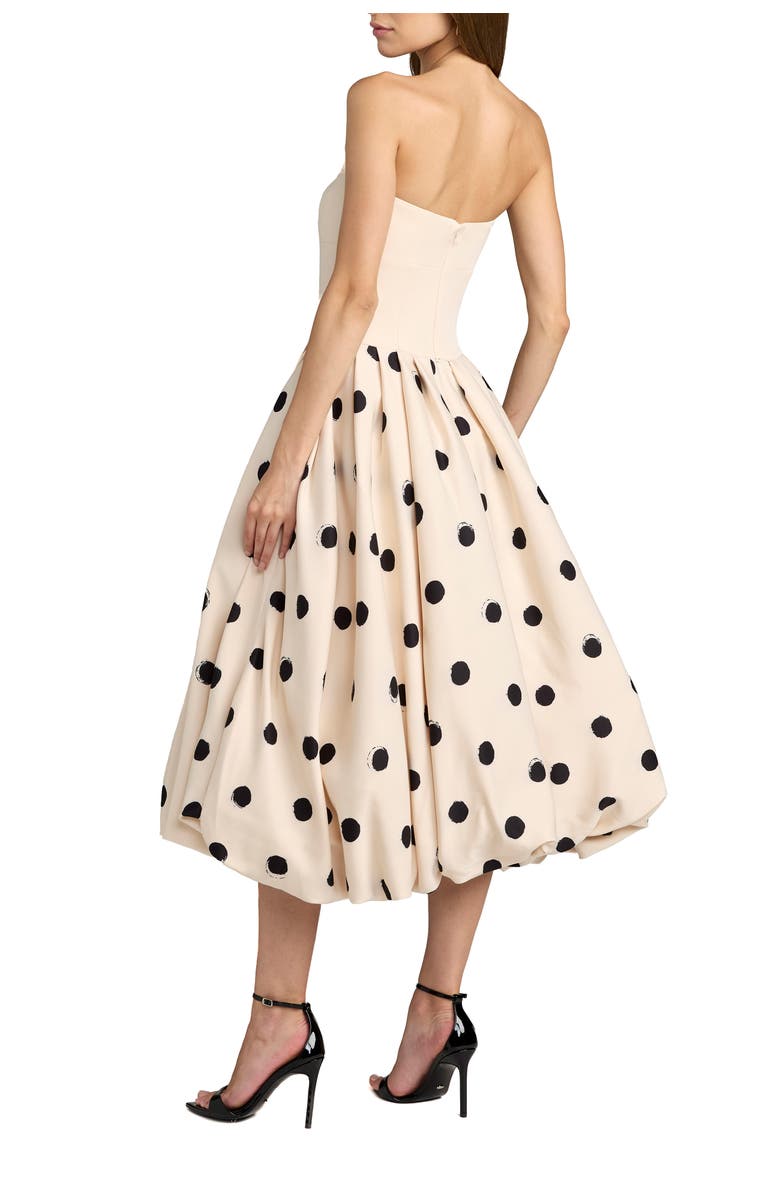 Mac Duggal Women's Strapless Polka Dot Crepe Bubble Skirt Midi Dress, Alternate, color, Ecru Multi
