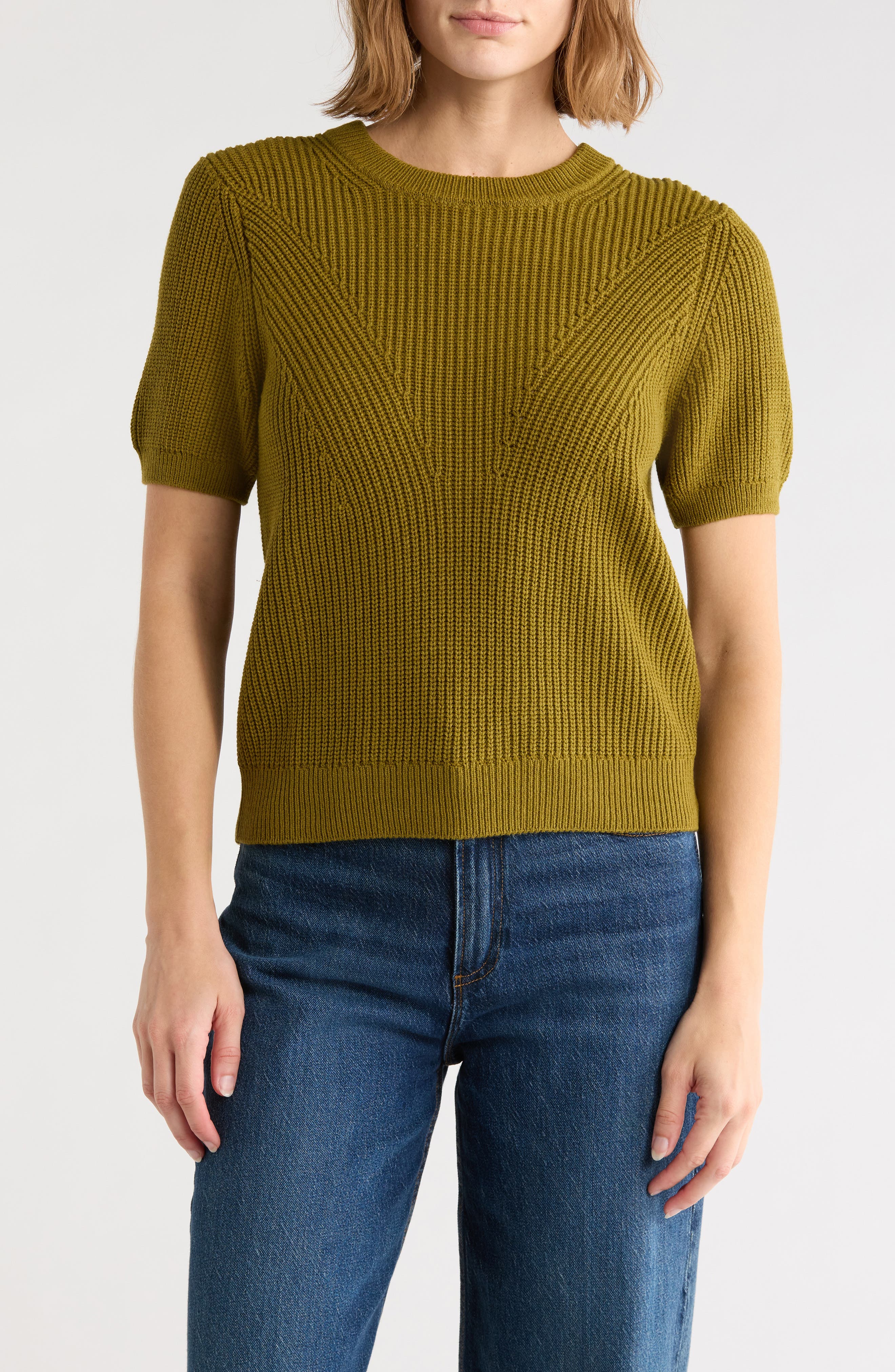 Ribbed Crewneck Short Sleeve Sweater
