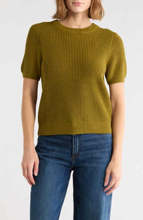 Ribbed Crewneck Short Sleeve Sweater