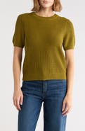 Adrianna Papell Ribbed Crewneck Short Sleeve Sweater