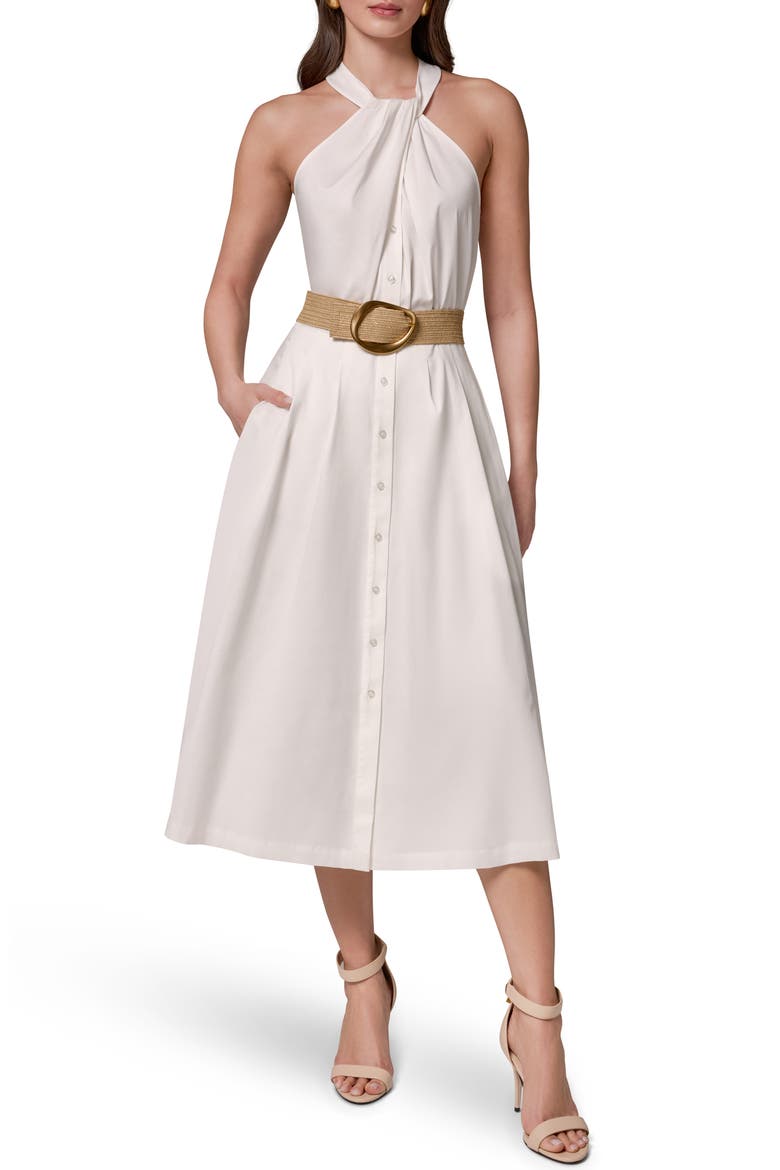 Belted Sleeveless Midi Dress, Alternate, color, CREAM