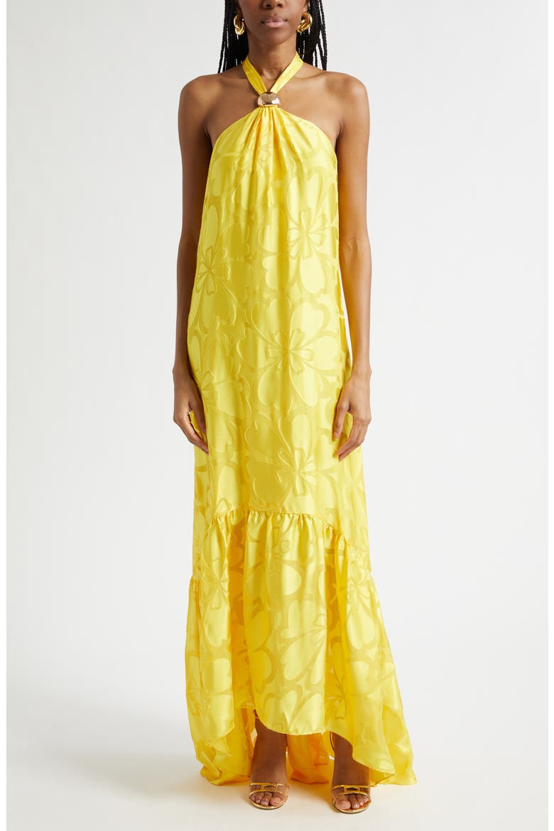 Zelda Floral Halter Jacquard Gown, Main, color, SUNSHINE BURNOUT