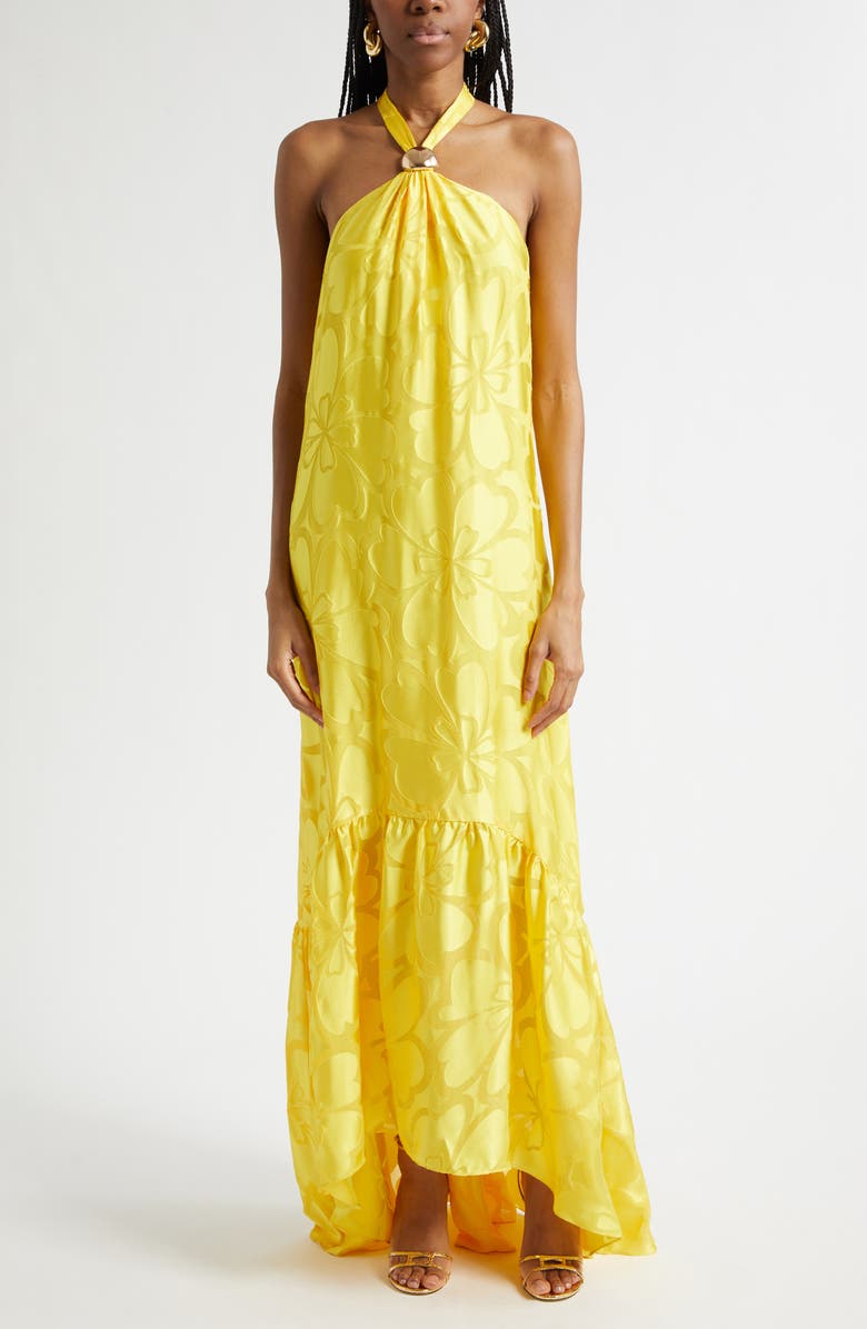 Ramy Brook Zelda Floral Halter Jacquard Gown, Main, color, 