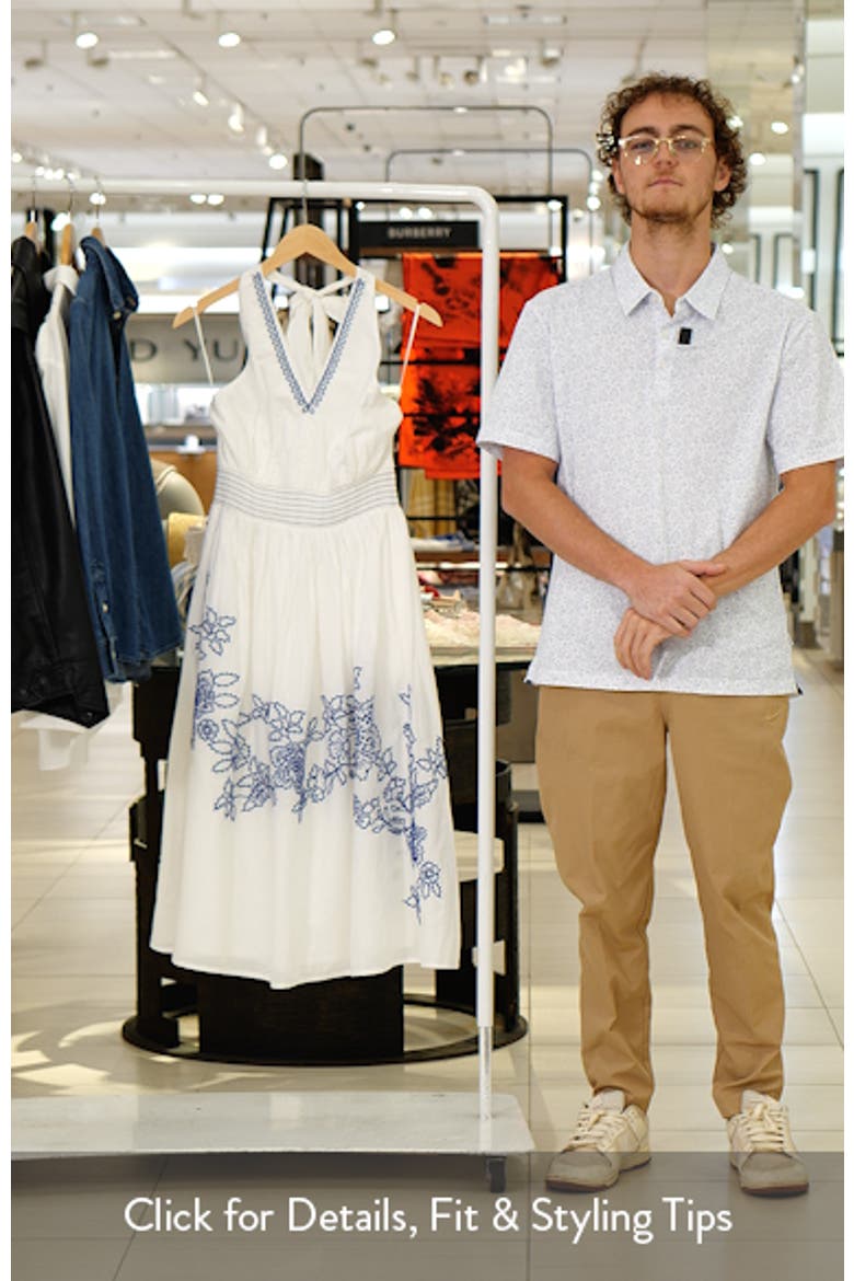 Placed Embroidery Halter Neck Cotton Midi Dress video