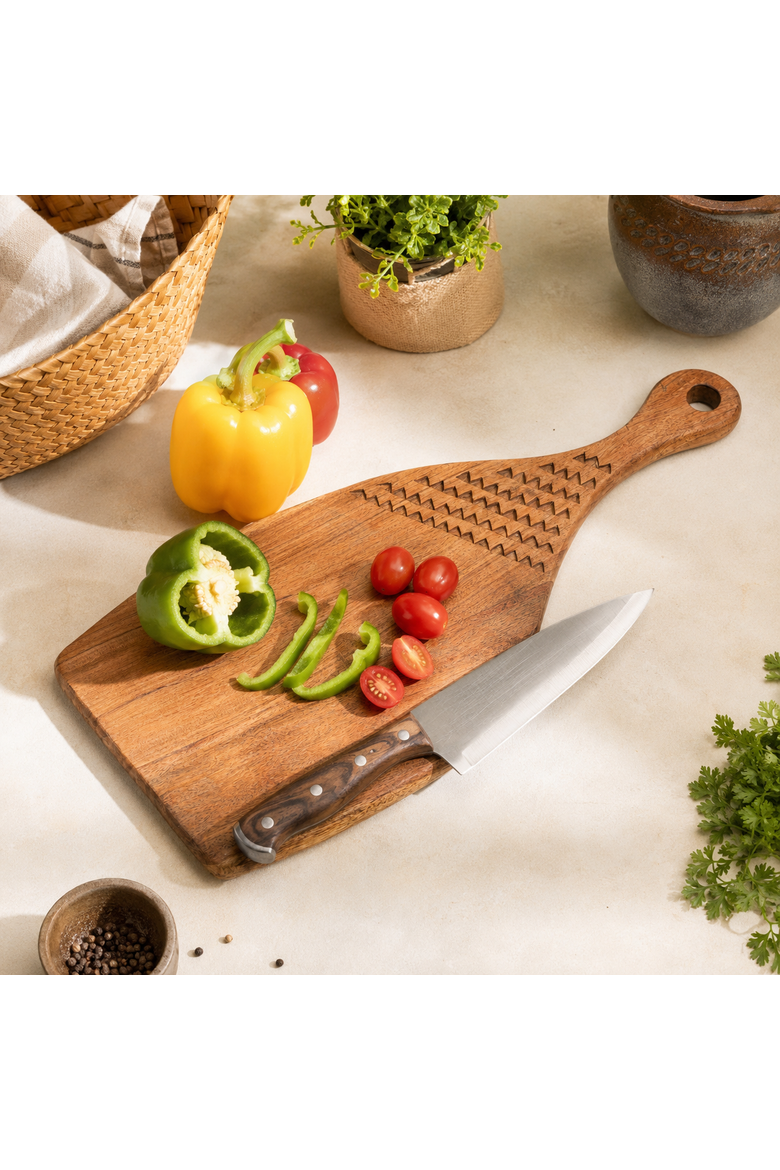 Acacia Wood Handmade Cutting Board with Handle, Alternate, color, Natural Wood