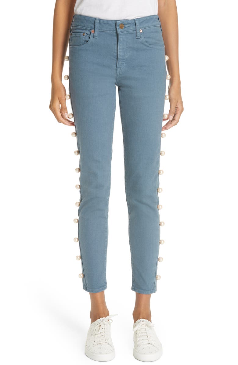 Tu es mon Trésor Imitation Pearl Embellished Jeans, Main, color, 