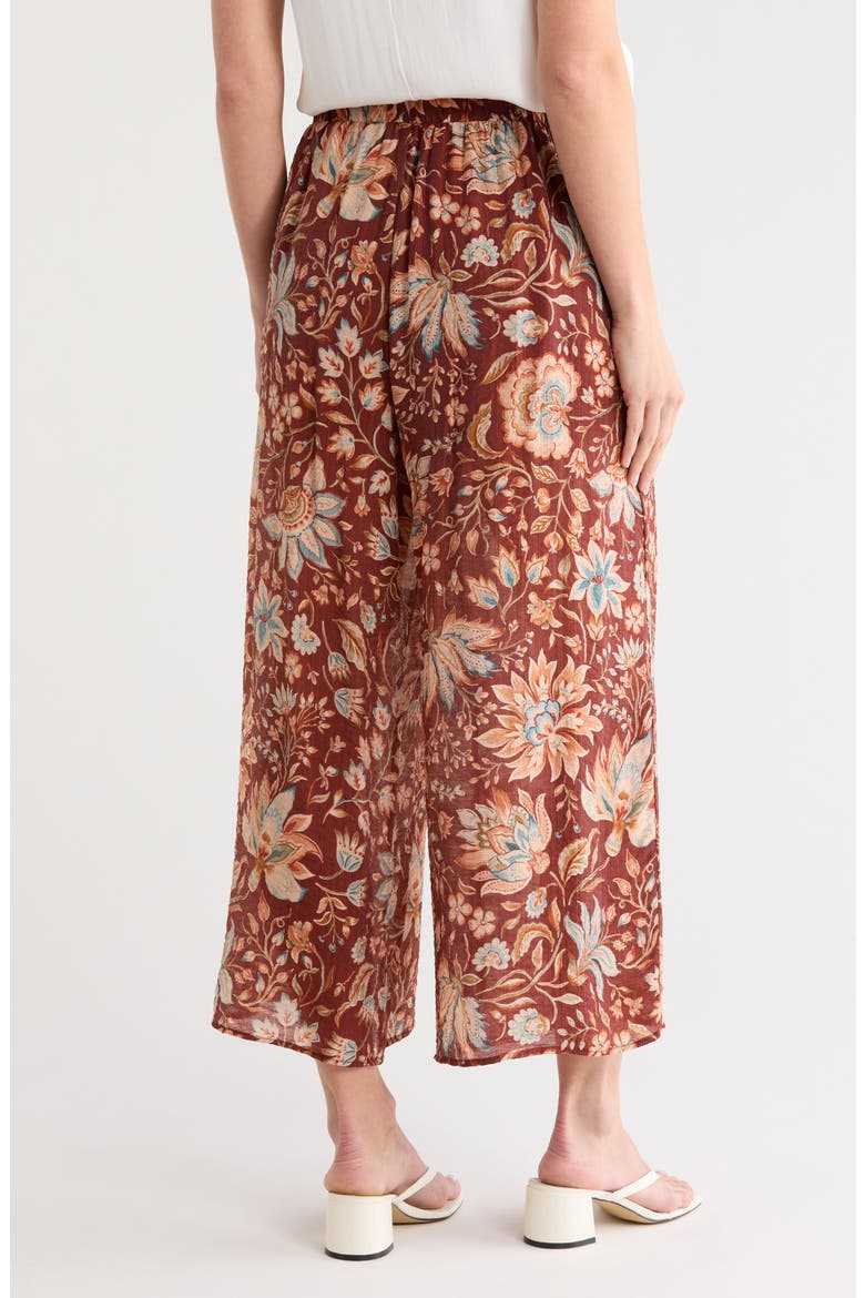 Floral Drawstring Waist Crop Wide Leg Pants, Alternate, color, RUSSET BROWN-235