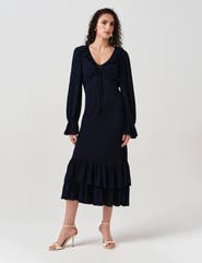 Ghost London Melina Crepe Ruffle Hem Midi Dress