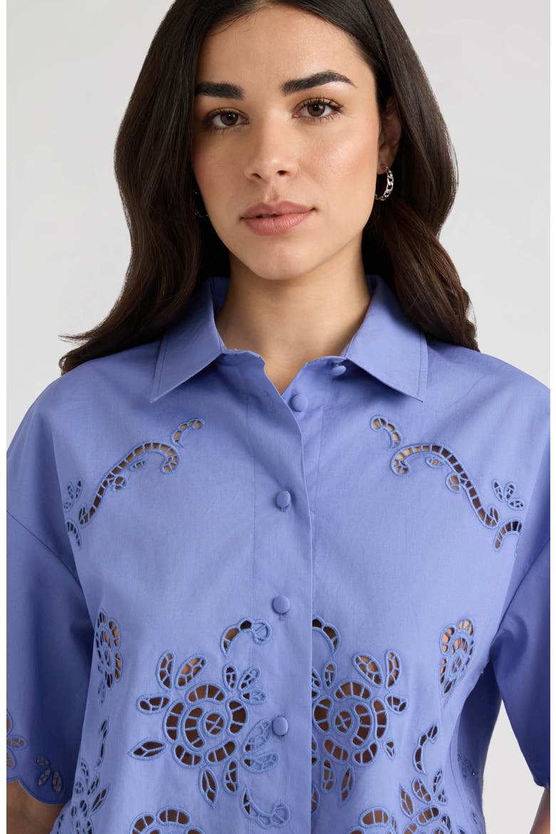 Eyelet Cotton Poplin Camp Shirt, Alternate, color, VIOLET BLUE