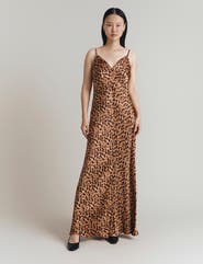 Ghost London Eden Leopard Satin Maxi Slip Dress