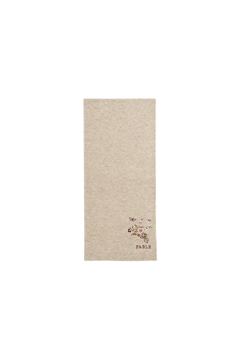 Eve Floral Embroidered Knitted Scarf, Alternate, color, Oat