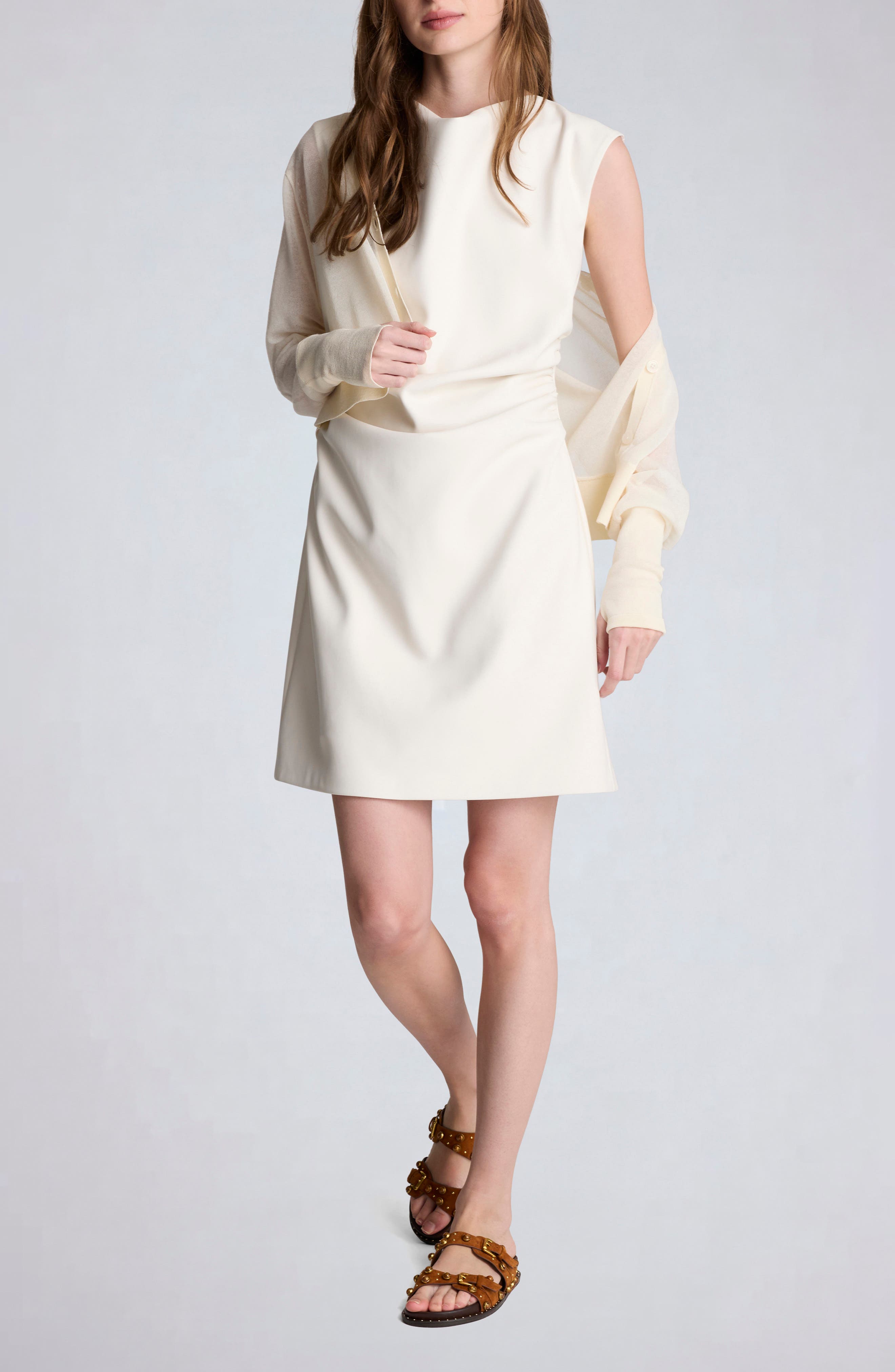 Ruched Faux Leather Minidress