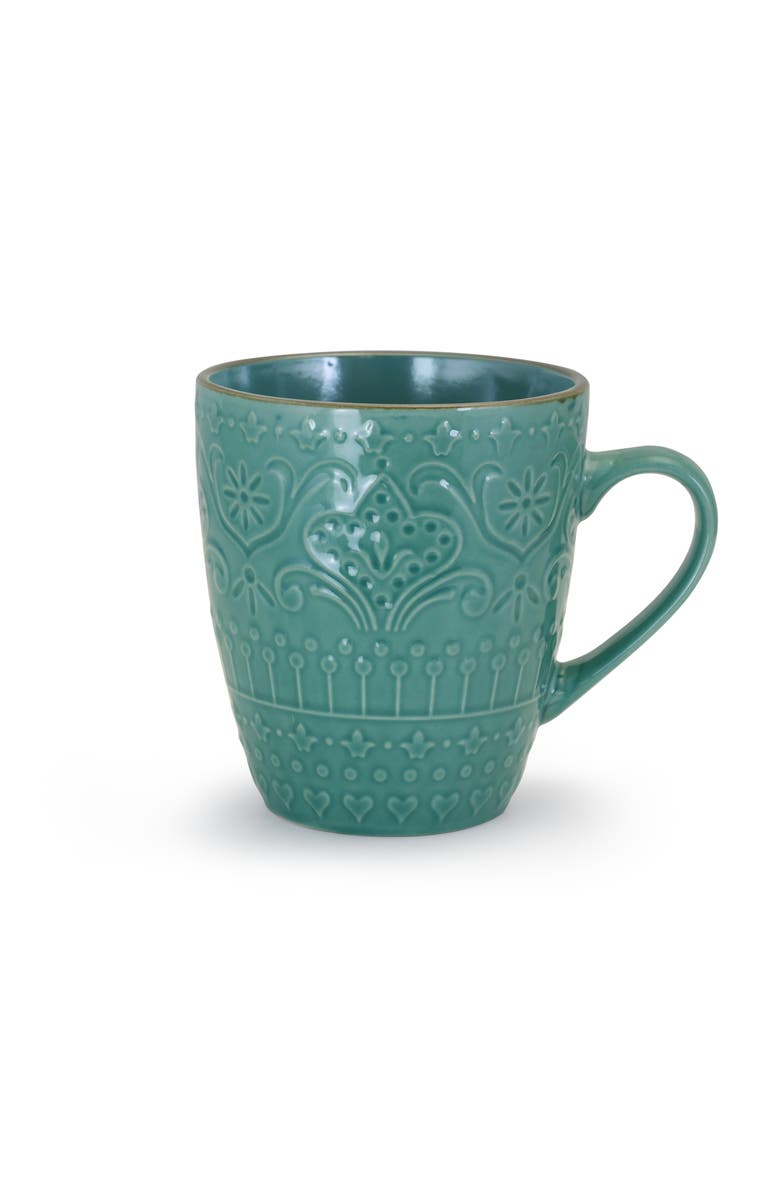 Elama Sea Foam Mozaic 16 Piece Luxurious Stoneware Dinnerware with Complete Setting for 4, Alternate, color, Green