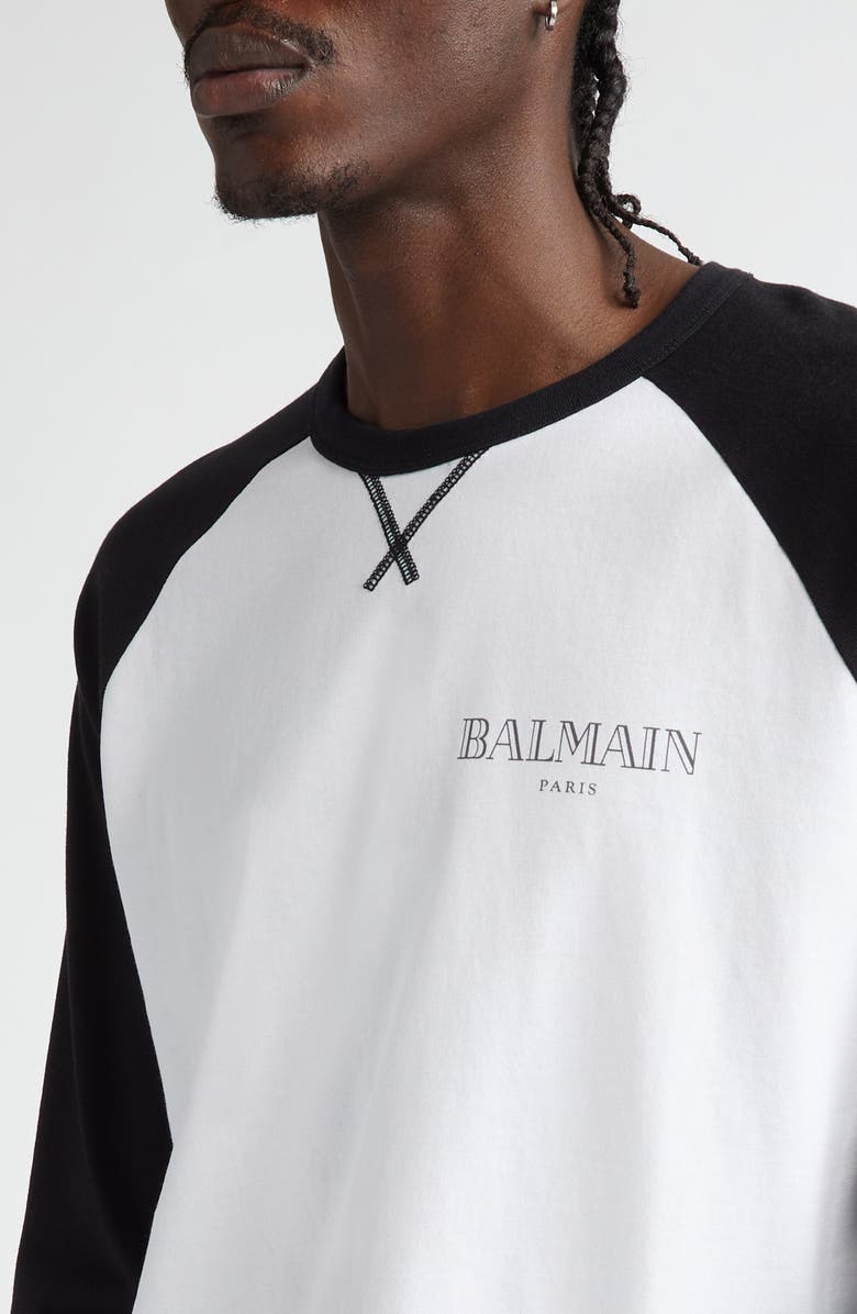 Balmain Lips Print Logo Raglan Sleeve Organic Cotton T-Shirt, Alternate, color, 