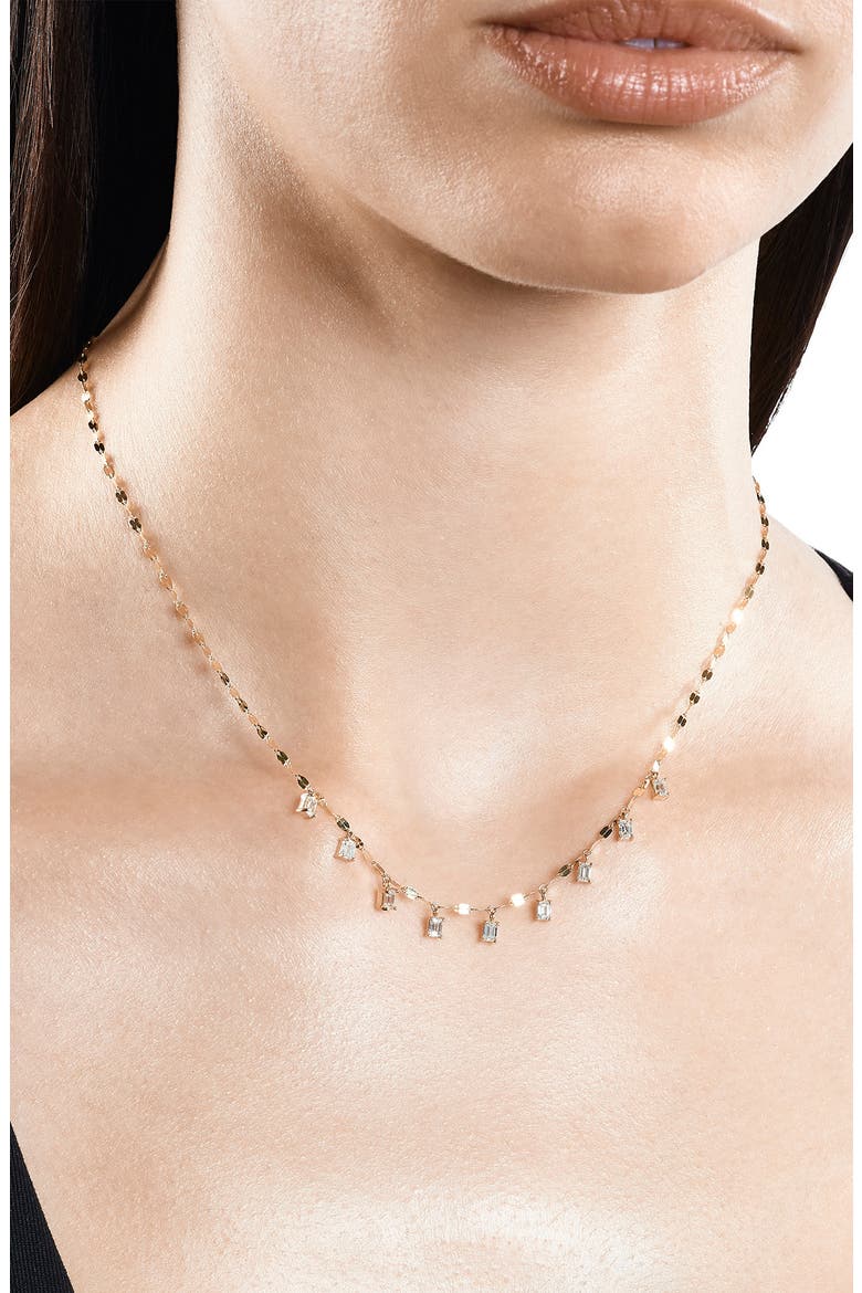 14K Gold Solo Emerald Diamond Charm Necklace, Alternate, color, YELLOW GOLD