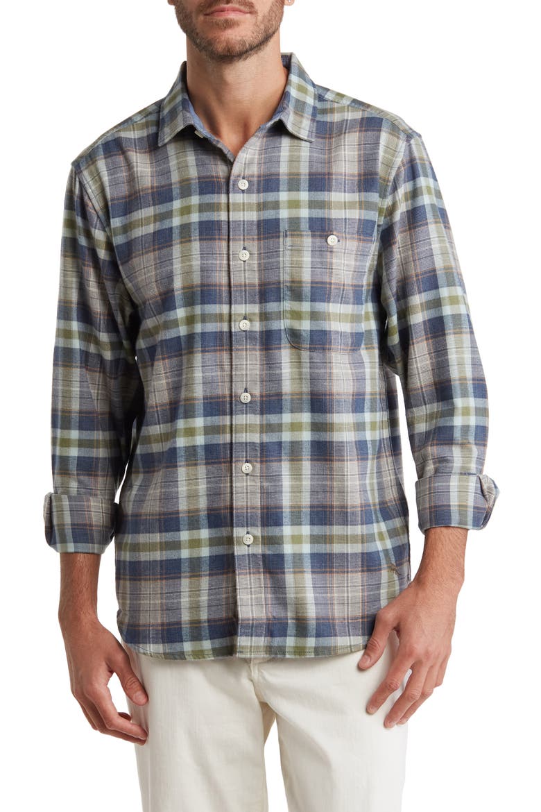 Lakeside Plaid Flannel Button-Up Shirt, Main, color, DK FERN