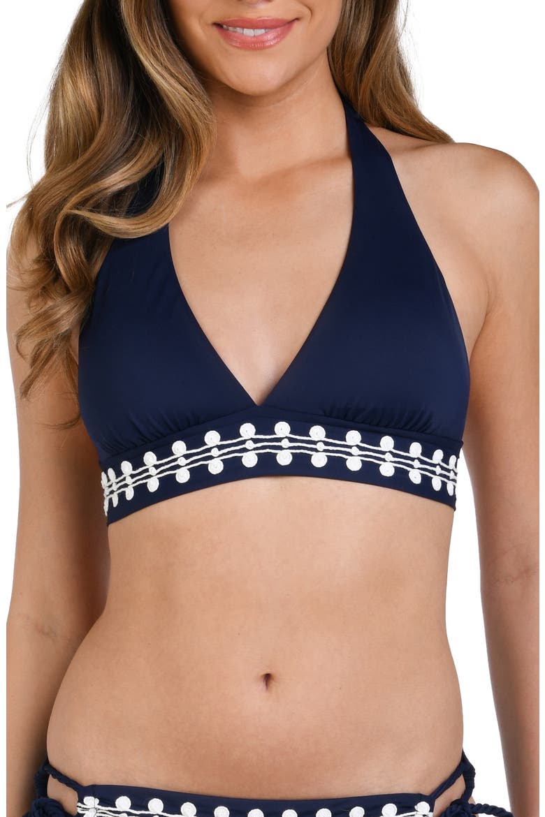 Sea Scallops Banded Halter Bikini Top, Main, color, INDIGO