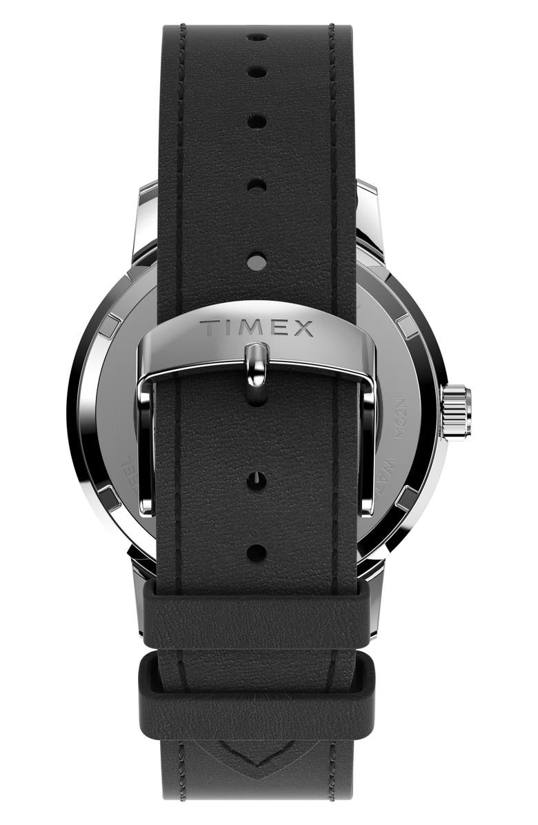 Timex<sup>®</sup> Marlin Automatic Leather Strap Watch, 40mm, Alternate, color, Silver/ Green/ Black