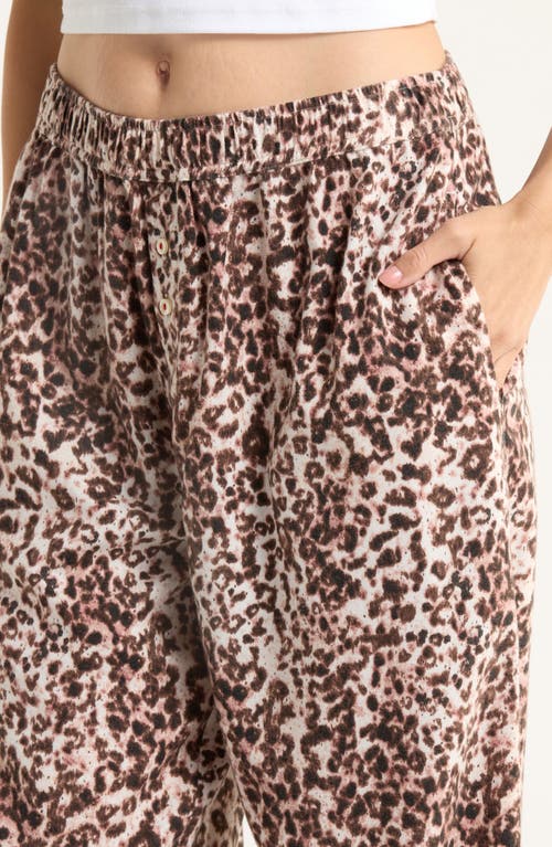 Open Edit Print Flannel Boxer Pajama Pants In Brown