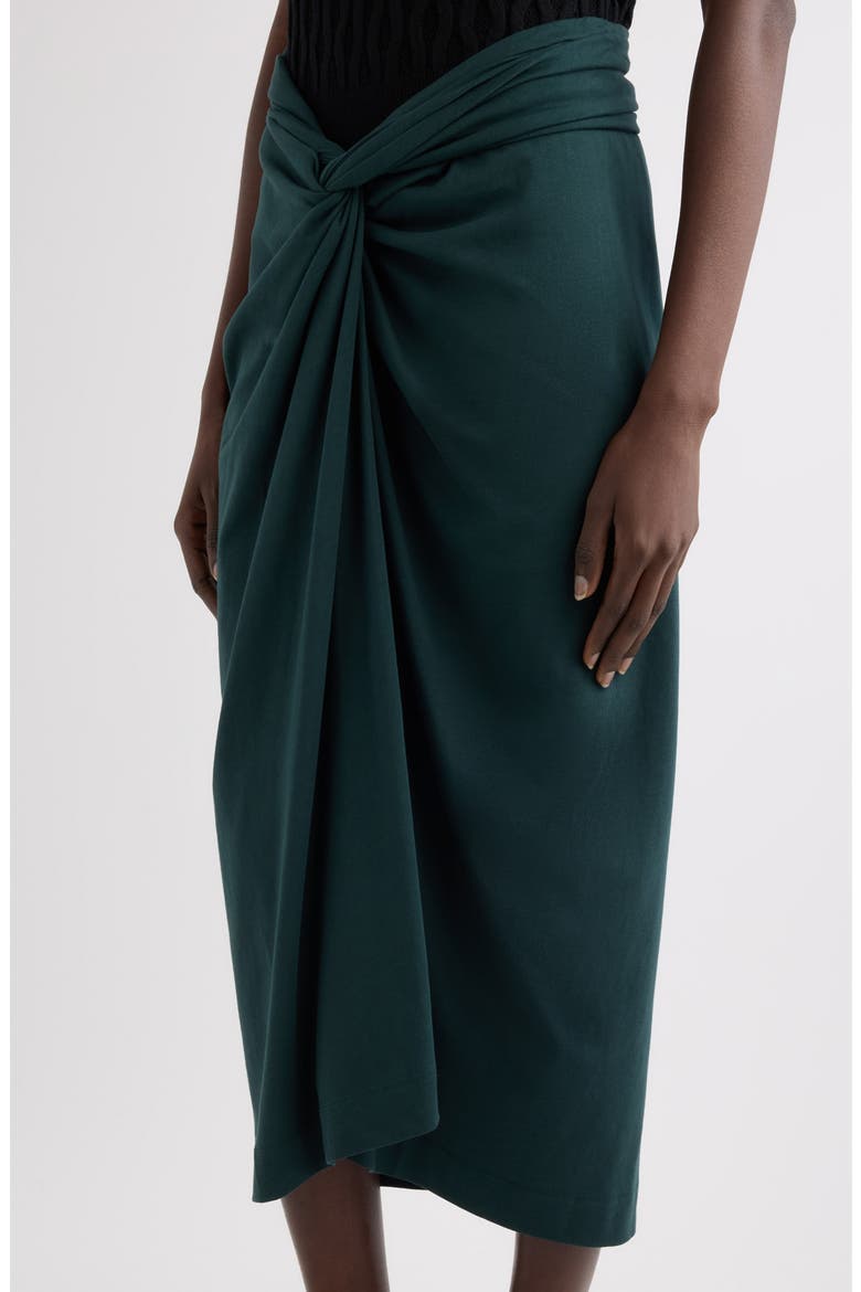 Twist Front Cotton Jersey Midi Skirt, Alternate, color, DARK GREEN
