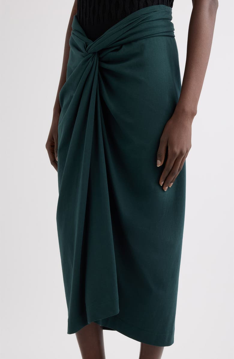 Dries Van Noten Twist Front Cotton Jersey Midi Skirt, Alternate, color, Dark Green