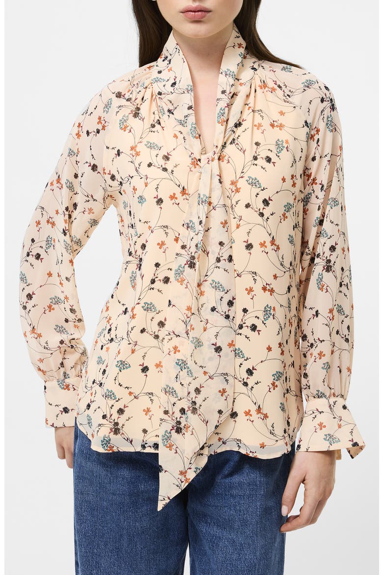 Leithia Floral Chiffon Tie Neck Top, Main, color, BISQUE MULTI