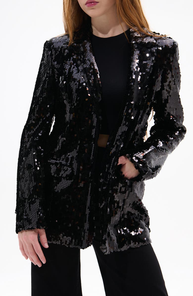 AZALEA WANG Dubai Sequin Blazer, Main, color, Black