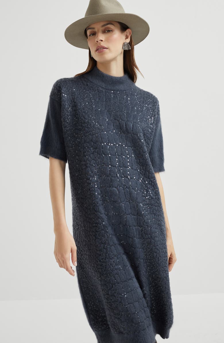 Brunello Cucinelli Dress with dazzling croc motif, Alternate, color, Navy Blue