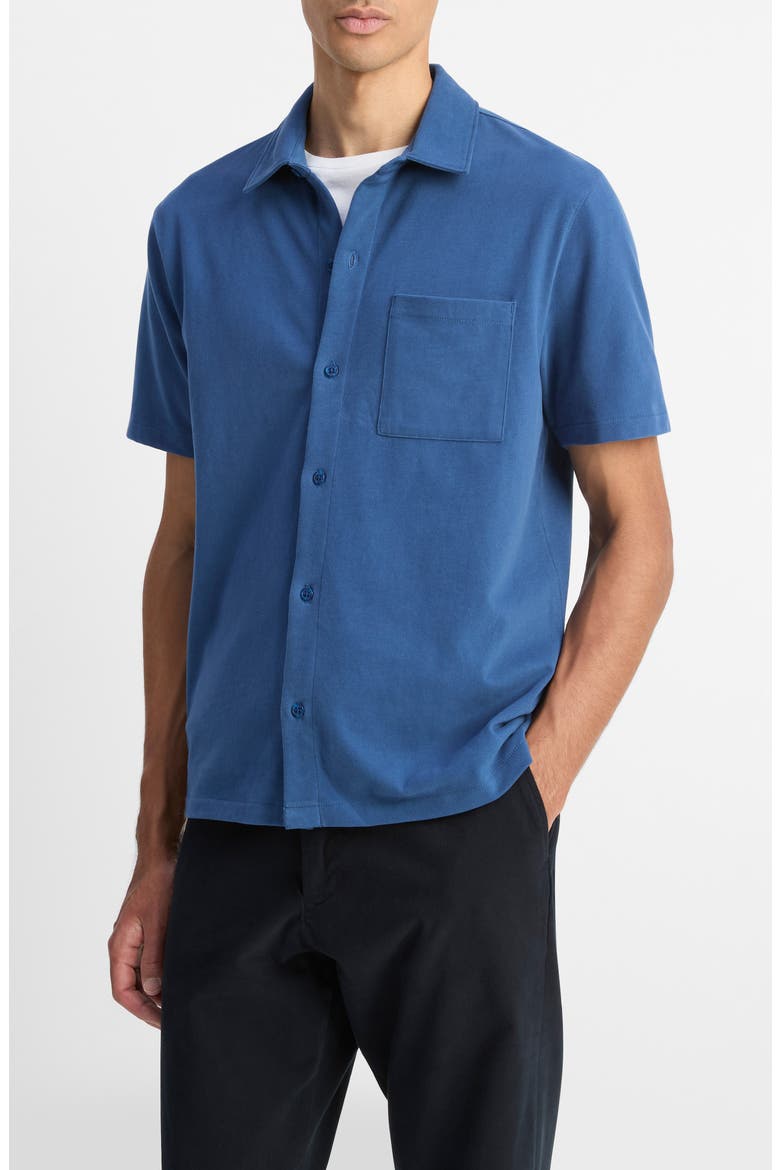 Sueded Jersey Short Sleeve Button-Up Shirt, Alternate, color, HIGH TIDE