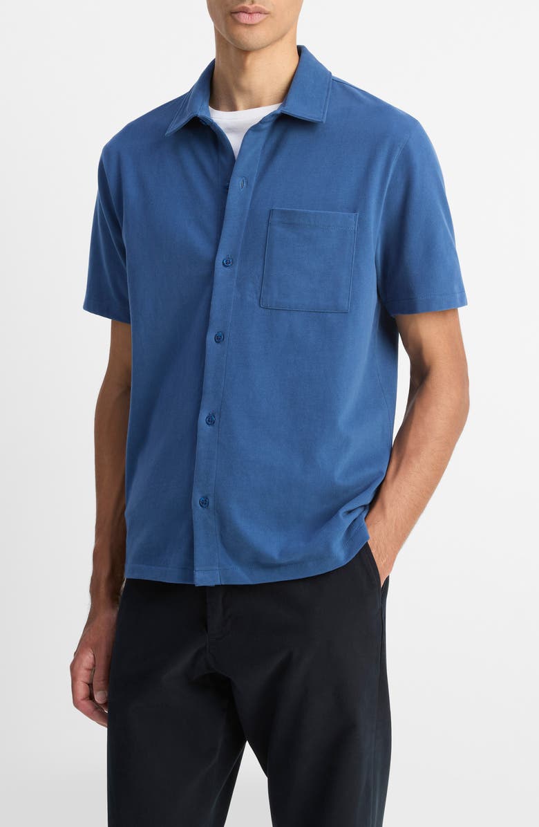 Vince Sueded Jersey Short Sleeve Button-Up Shirt, Alternate, color, High Tide