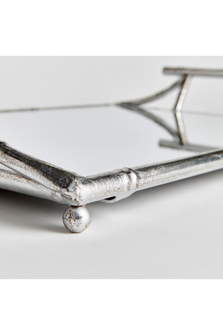 Daphne Mirrored Premium Silver Decorative Table Tabletop Tray w/ Raised Handles, Alternate, color, Silver