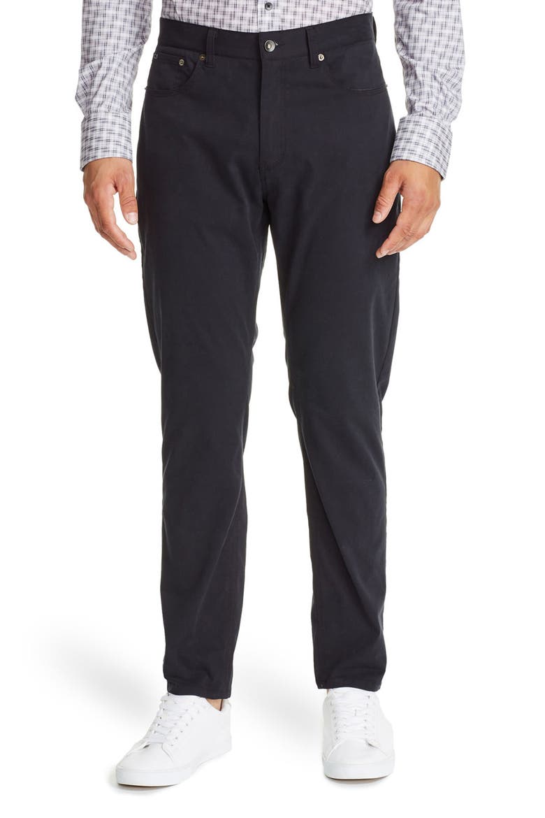 Leone Slim Straight Leg Twill Pants, Main, color, BLACK