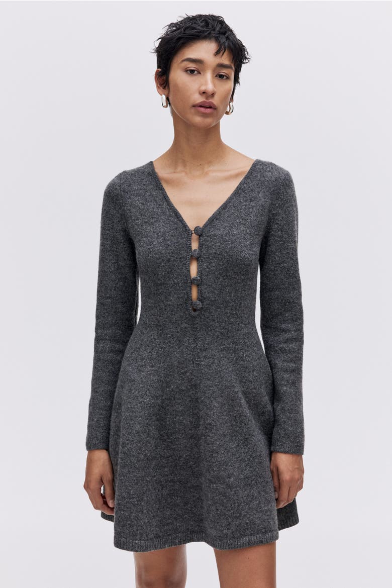 Knitted Flared-skirt Dress, Main, color, Dark gray melange