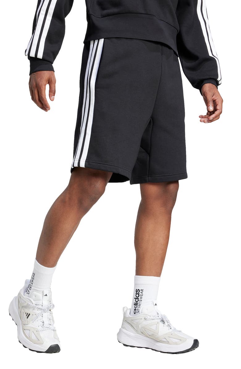 adidas Essentials 3-Stripes Fleece Shorts, Alternate, color, Black/ White