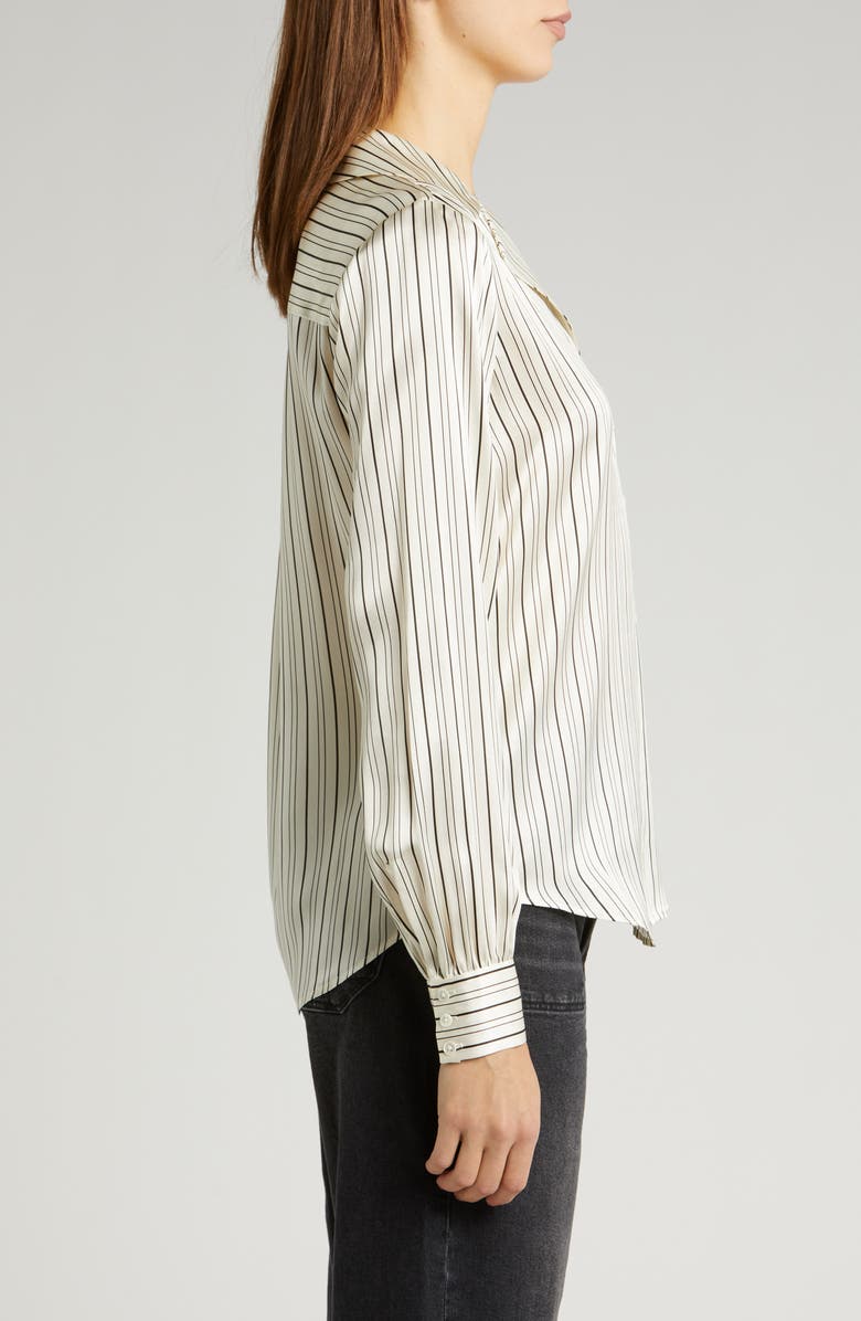 PAIGE Capriana Stripe Satin Button-Up Shirt, Alternate, color, Antique White/ Black